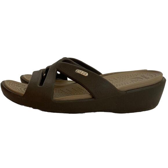 Crocs Patricia II Wedge Slide Sandals Womens 7 Brown Slip On Strappy Shoes - Picture 5 of 10